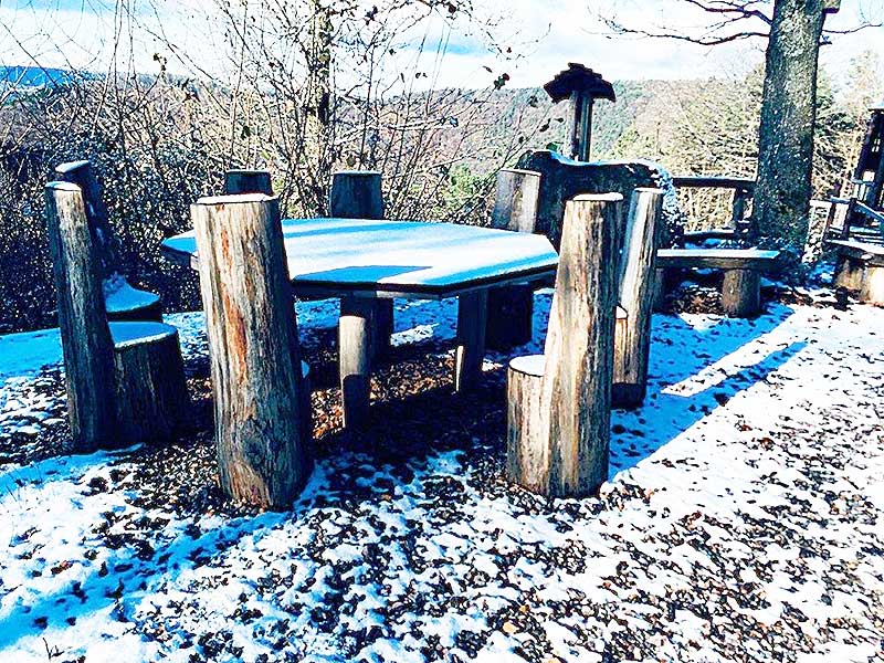 Der runde Tisch an der Jungpfalzhütte – sie ist am 22. Februar das Ziel einer Wanderung des PWV Hambach für junge Familien. (Foto: PWV Hambach/ros)